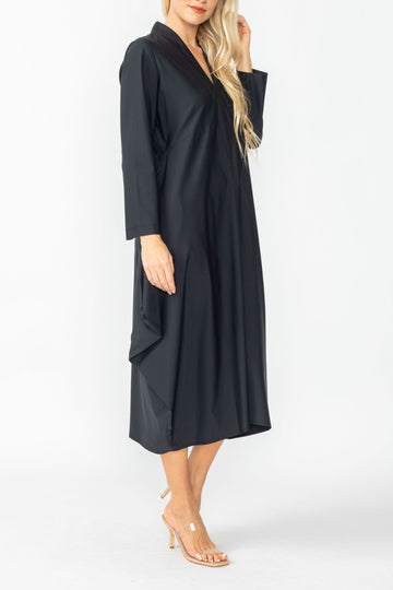 Black Shawl Collar Draped Dress